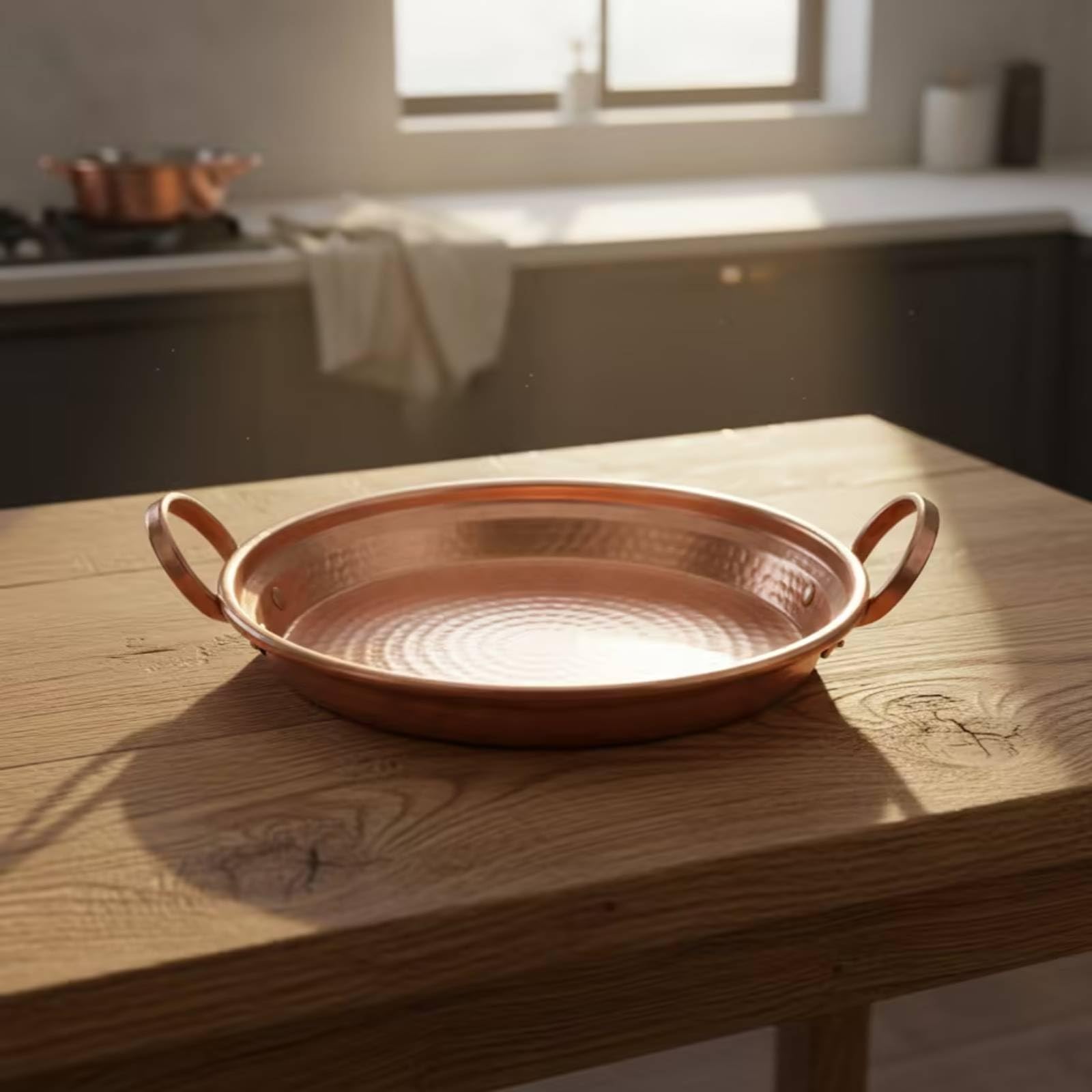 Paellera Cobre Martillado Sartén Cobre Multiusos Cazuela con para Cocina, Pequeño 22CM
