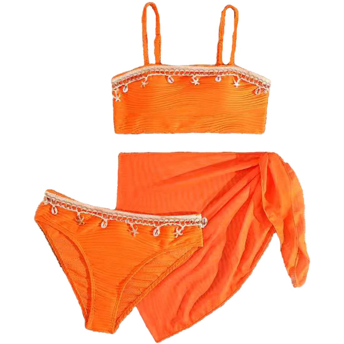 Ensemble de maillot de bain 3 pièces pour fille et adolescente - Fleurs - Décoration d'été - Avec jupe - Tankini