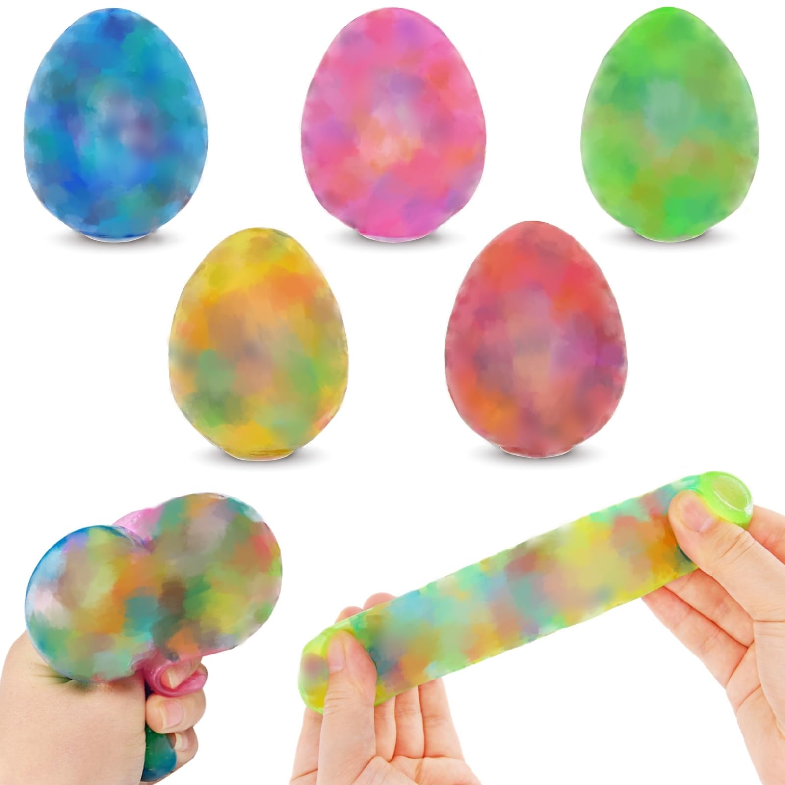 6 Pack Easter Eggs Stress Balls Fidget Squishy Toys for Easter Egg Hunt Easter Basket Stuffers Party Favors Gifts