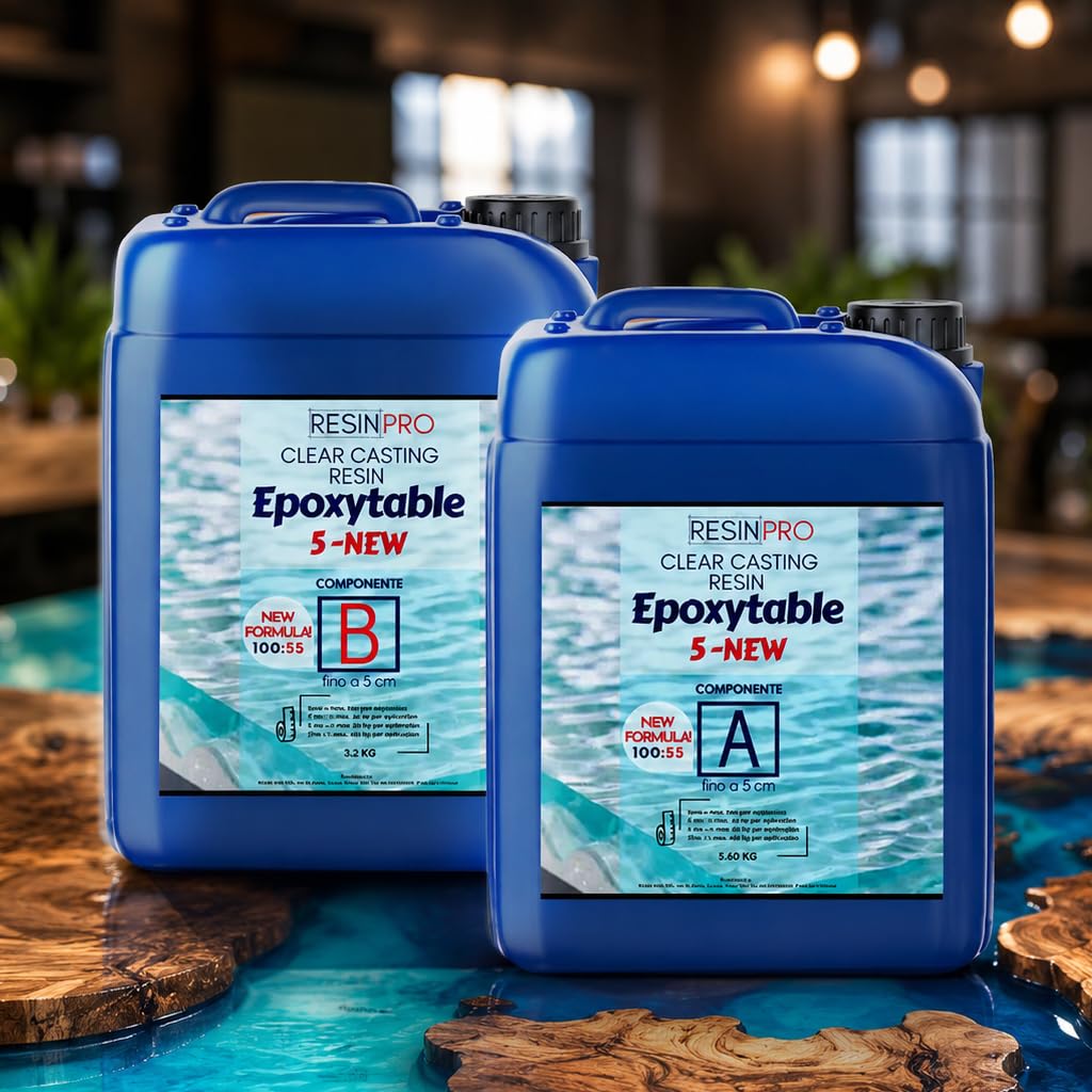 ŻYWICA EPOKSYDOWA EPOXYTABLE5 Idealna do tworzenia stolików rzecznych, mebli, odlewów bezbarwnych, blatów 5cm, biżuterii i kreacji artystycznych, certyfikat nietoksyczny - 9Kg