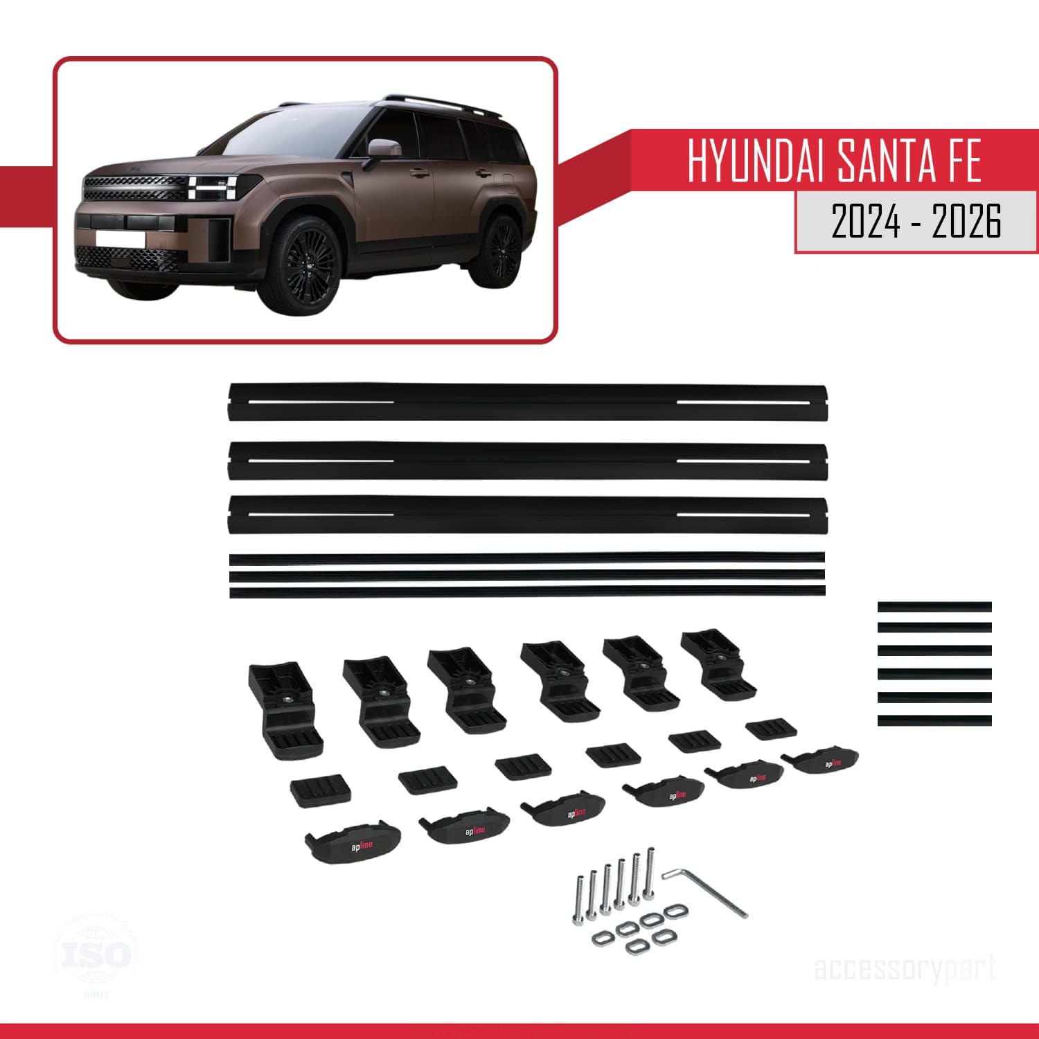 Kompatybilny z Hyundai Santa Fe 2024-2026 BASIC Model Aluminiowy bagażnik dachowy 3 poprzeczki, czarne
