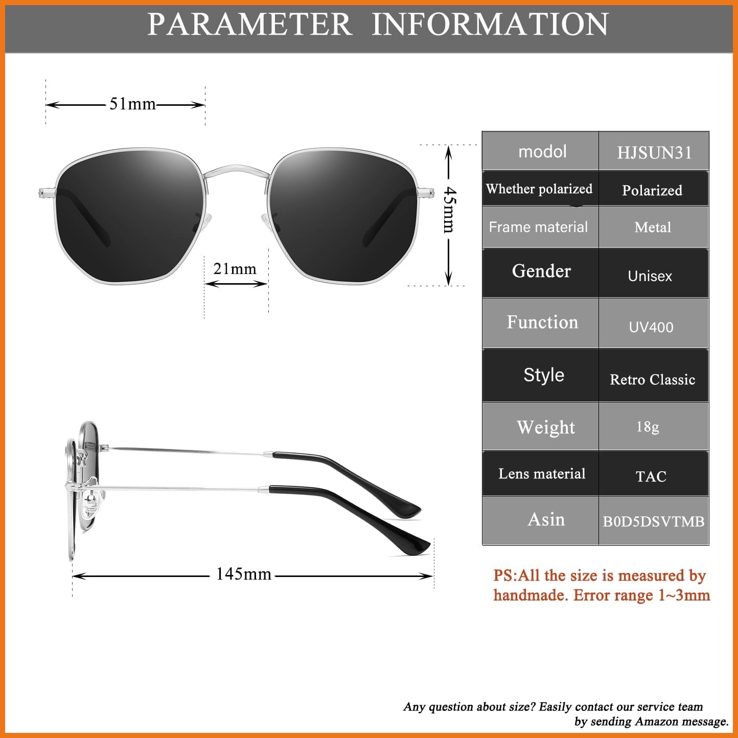 HJSTES Small Polarized Sunglasses Women Men Trendy Hexagonal Metal Frame Mirrored Lens UV Protection - Image 7