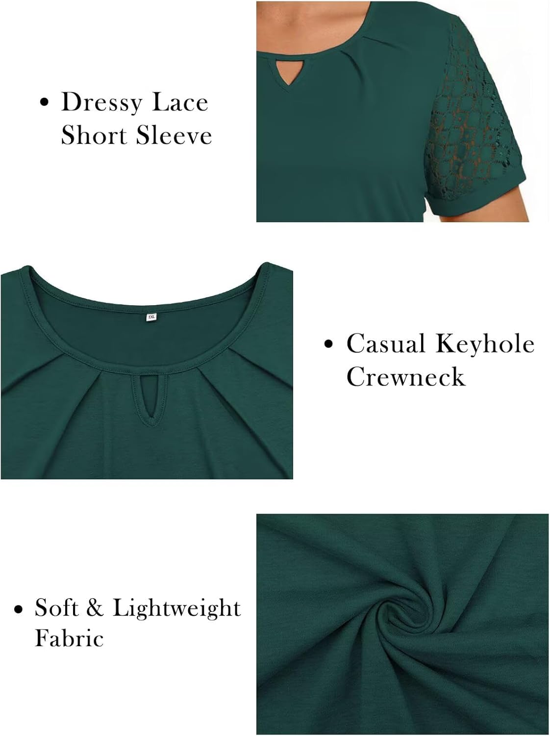 VISLILY Womens-Plus-Size-Summer-Tops Dressy Lace Short Sleeve T Shirts Casual Keyhole Crewneck Blouses Trendy Pleated Tunics - Image 4