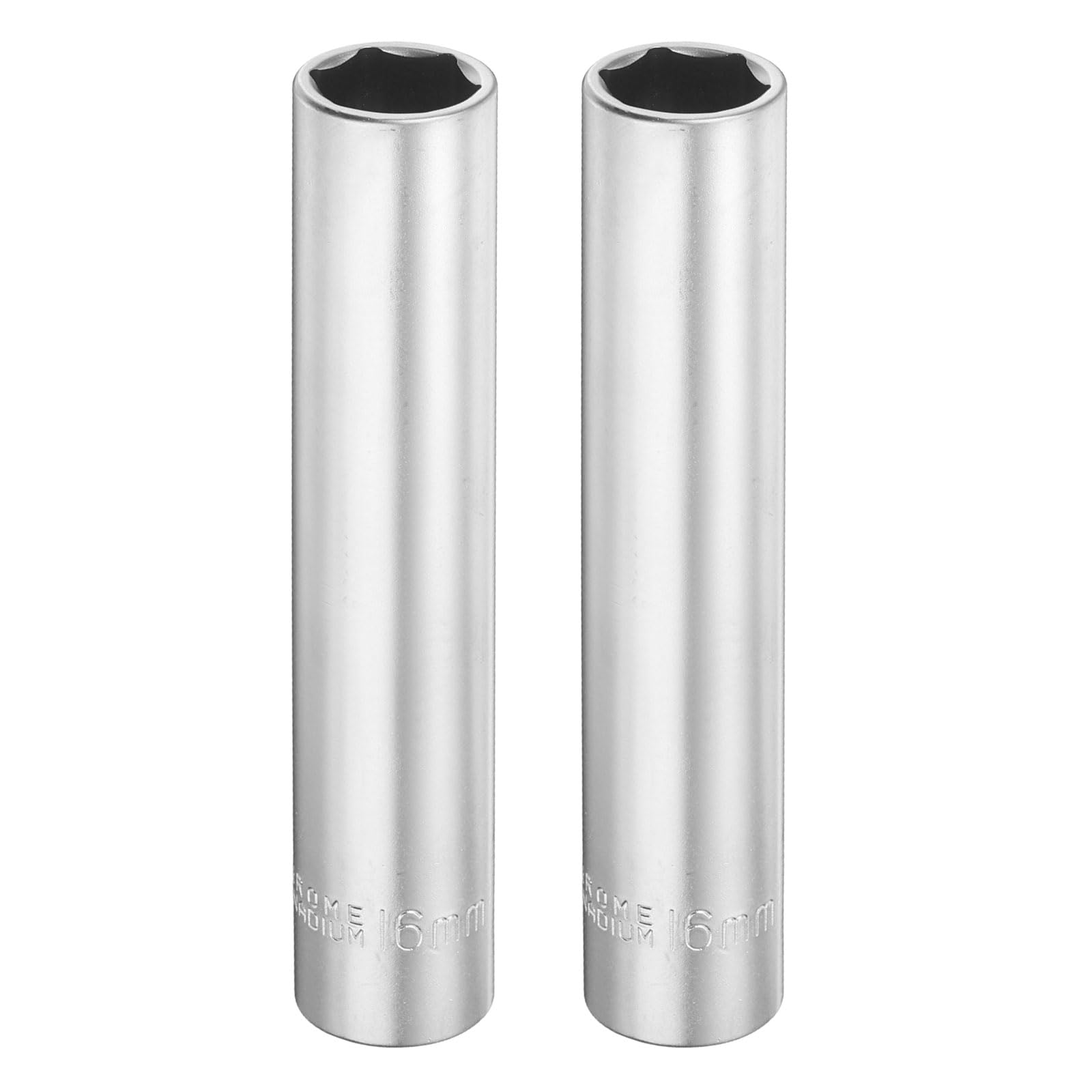sourcing map 2pcs 6 Points Deep Socket 1/2" Drive 16mm Deep Metric CR-V Steel Polished Nickel Plating Flip Sleeve 120mm / 4.7" Extra Long Socket Tool for Home Auto Nuts Bolts Repair