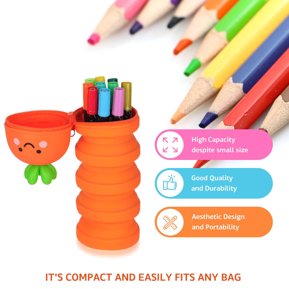 Astuccio 2 In 1 In Silicone Morbido - A Forma Di Carota, Portapenne Allungabile, Per Scuola O Ufficio, Unisex