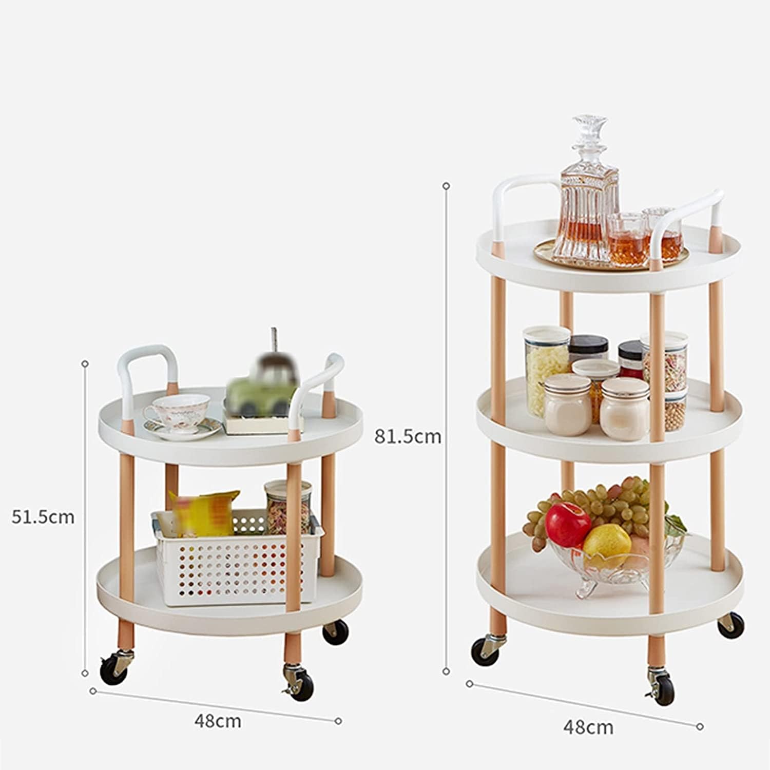 Mesa de centro rodante de 2 niveles con carrito de cocina redondo Sto para uso lateral del sofá, decoración portátil de comedor, moderna mesa auxiliar pequeña, multifuncional, para sala de estar