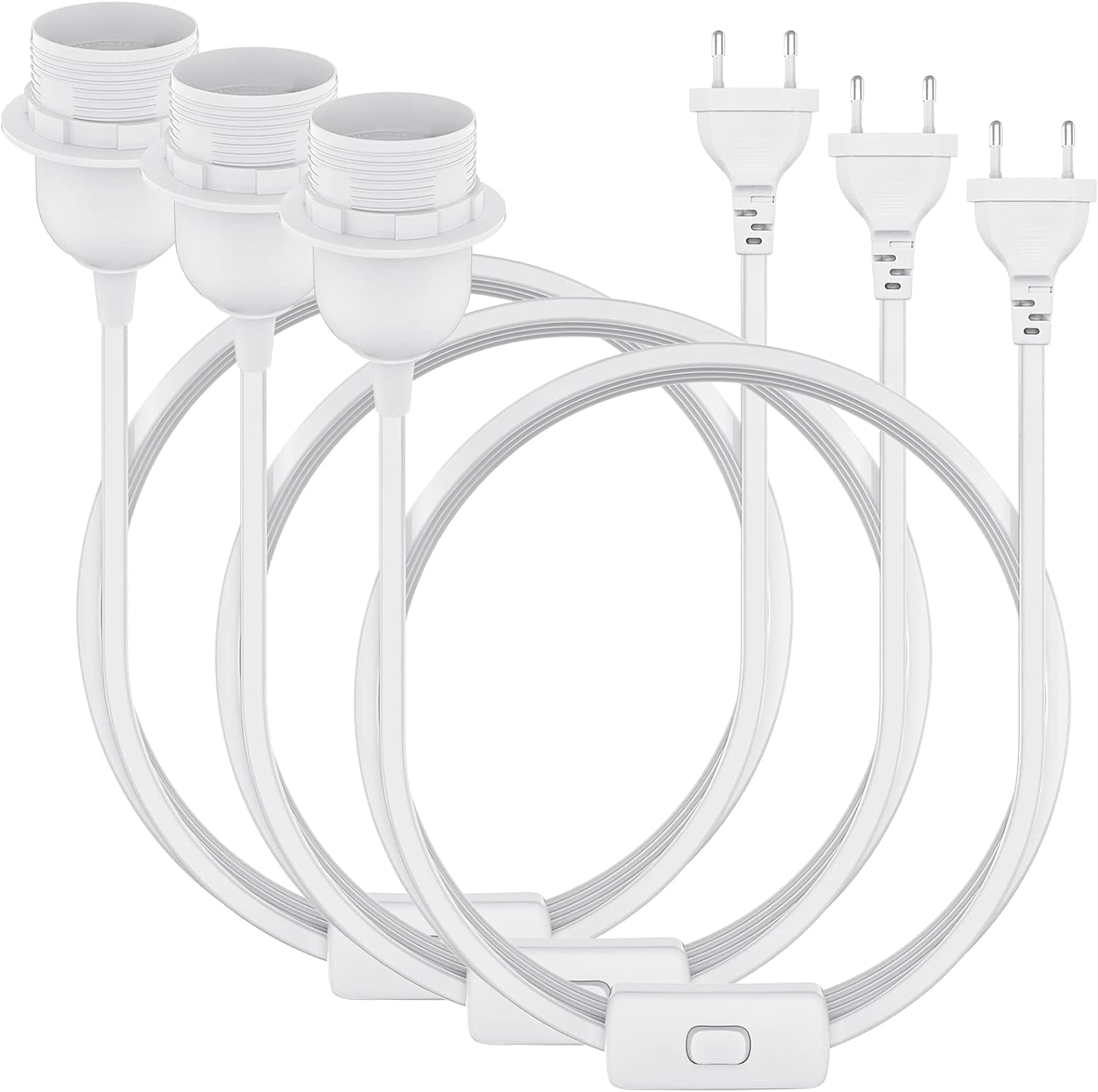 3 x E27 Lampenfassung mit Kabel, 3M Lampenfassung mit Schalter mit EU Stecker, E27 Fassung mit Kabel für Lampenaufhängung Pendelleuchte Hängeleuchte Weiß