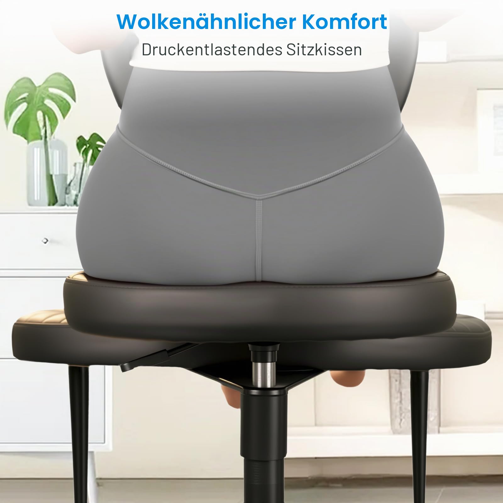 HOMRELEXA Bürostuhl mit Kreuzbeinen, 360° drehbar, Ergonomischer Kniestuhl, Criss Cross Schreibtischstuhl mit Verstellbarer Höhe, ADHS-Meditationsstuhl mit Rückenstütze, PU-Schräge Karos, Schwarz