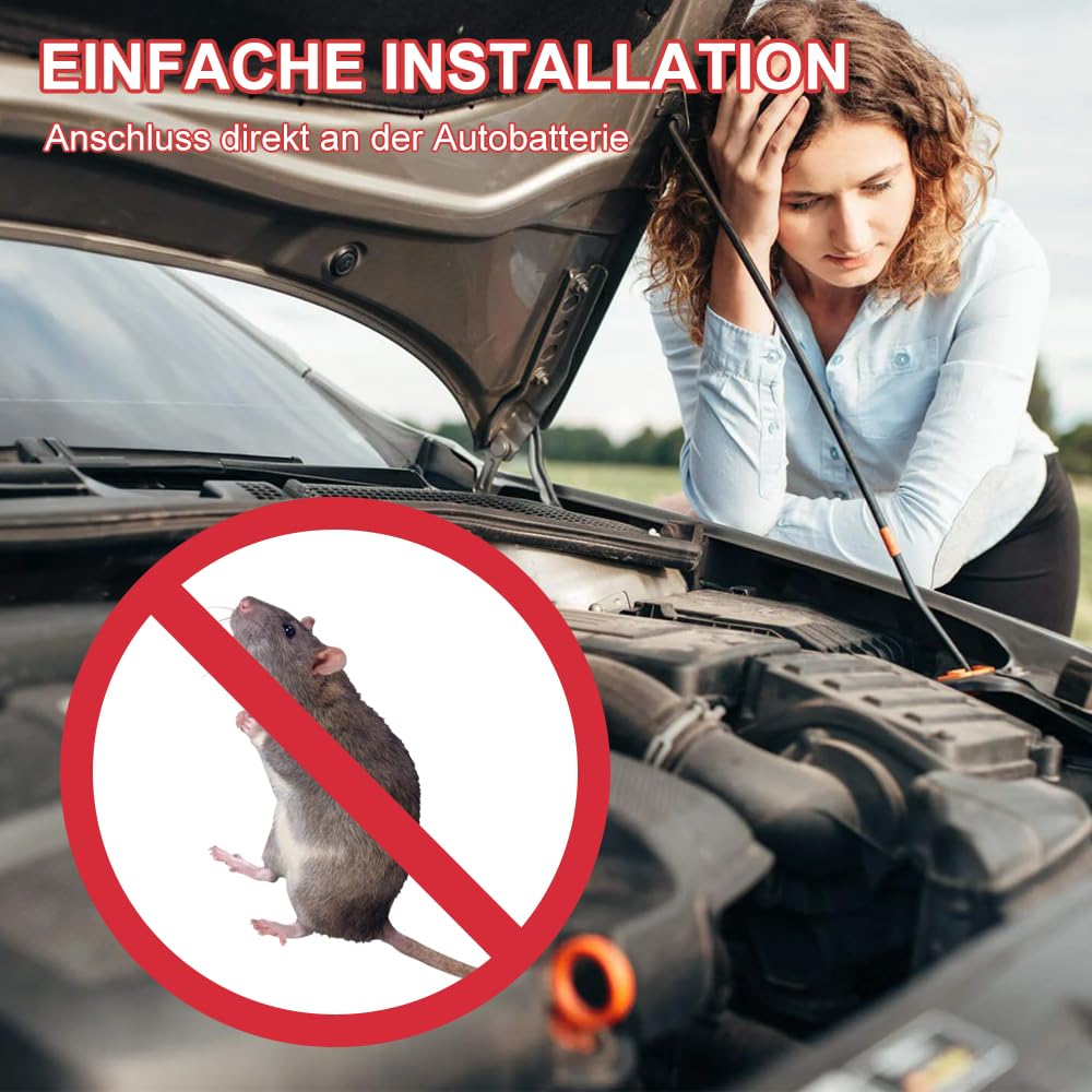 Anti Martre Voiture, 2 Pièces Ultrason Fouine Voiture avec 12V Connexion Batterie,Anti Fouine Pour Voiture,Anti Rongeur Voiture,Répulsif Rongeur Voiture,Repulsif Fouine pour Voiture