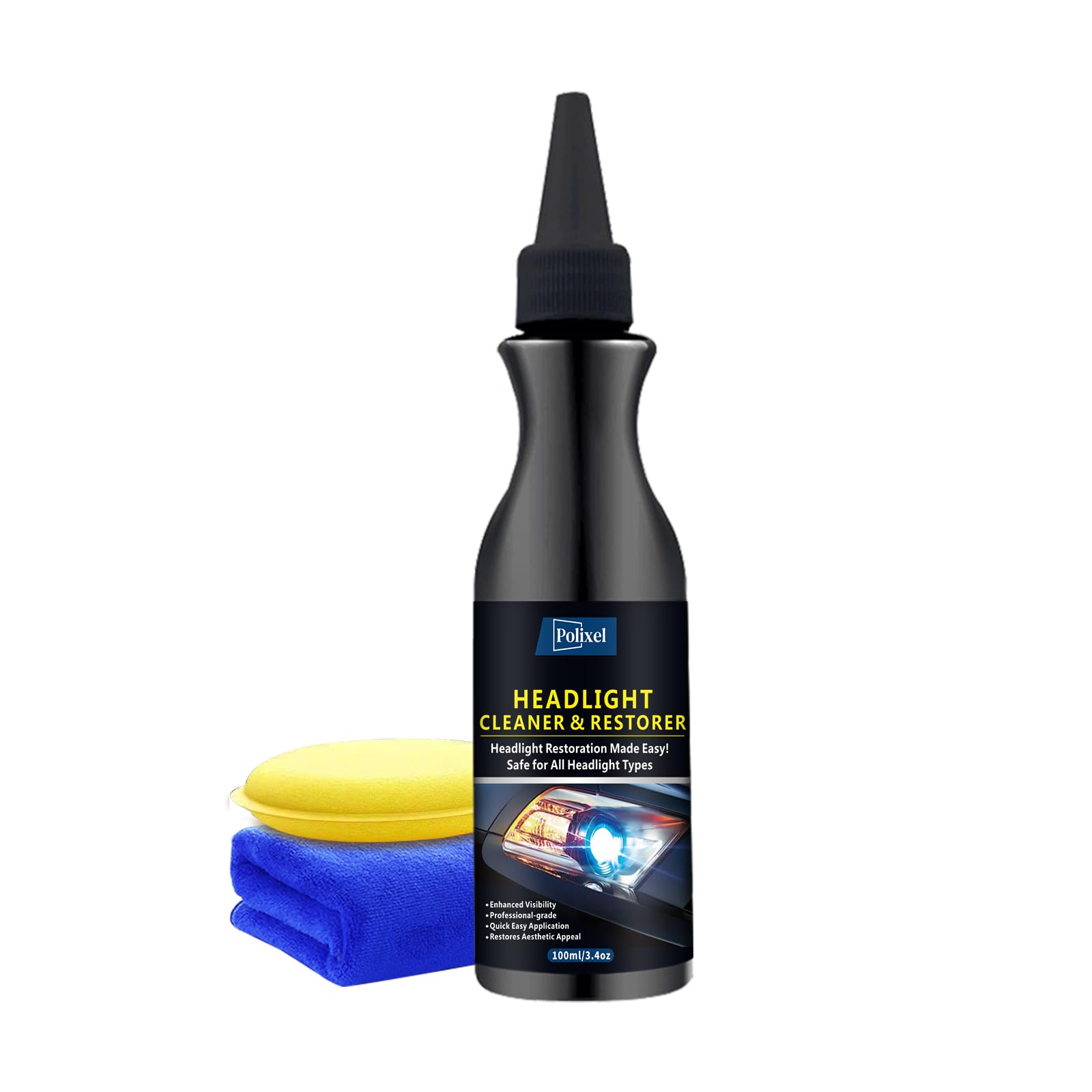 Headlight Cleaner & Headlight Restoration Kit - Instant Restores Oxidation, Yellowing, and Cloudy - Renew Headlights Back to Like New UV Protectant for All Cars Lamps - 3.4oz / 100ml