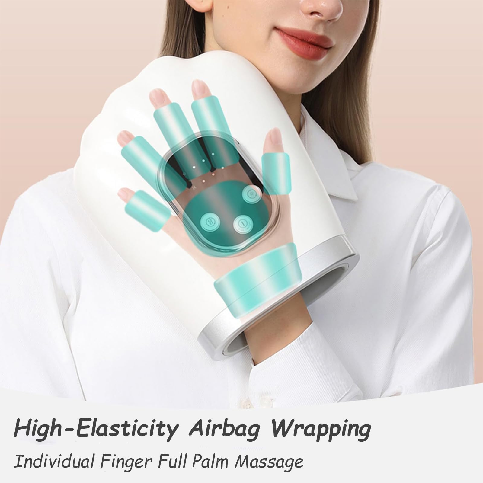 Massaggiatore per Le Mani,con Calore E Compressione,Airbag Portatile,per Il Sollievo Dall'Artrite dal Tunnel Carpale,Sollievo Dolore Dita,Polsi Mani, Uomini Donne(24.9 * 9.5 * 28.6cm,White)