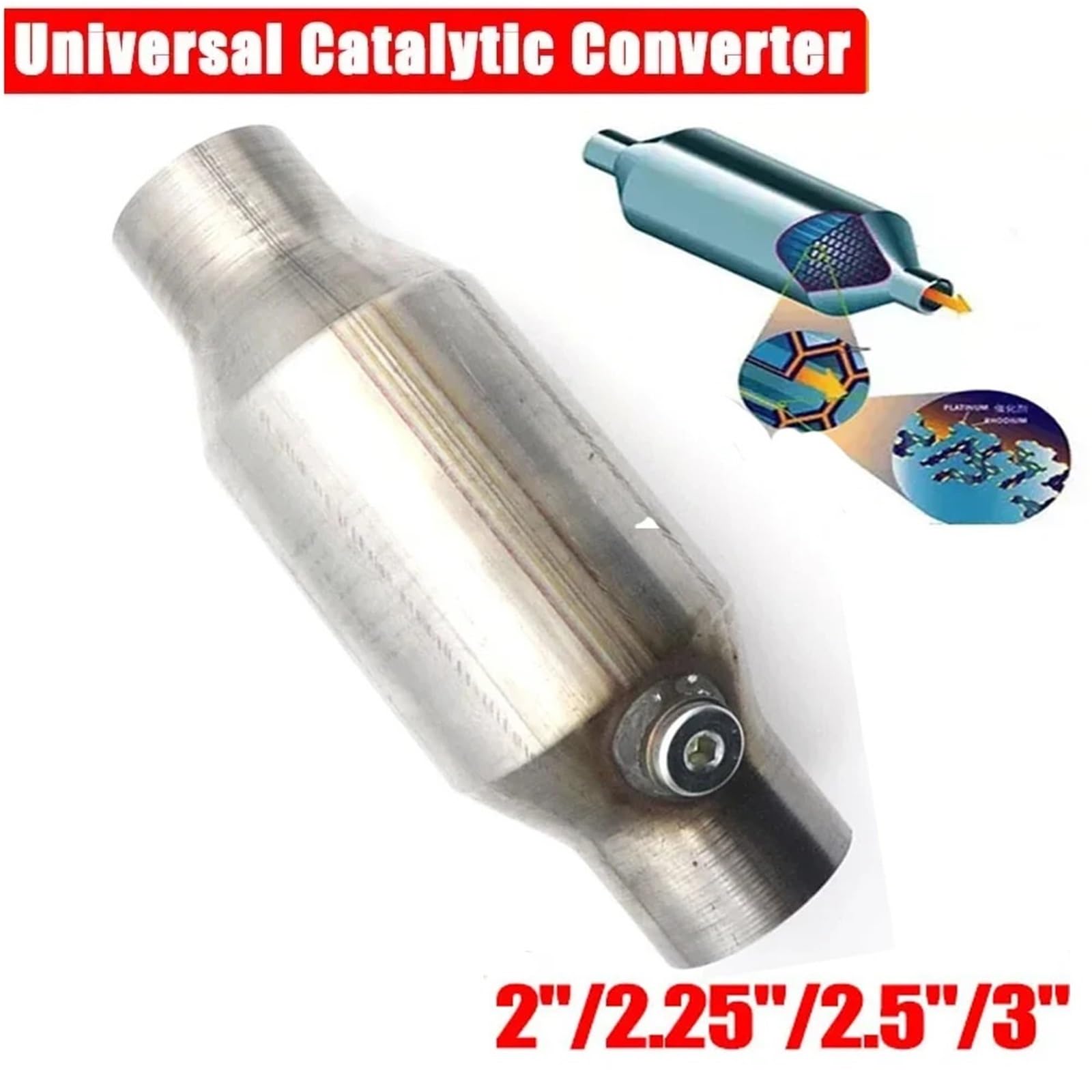 Sensor de oxígeno universal para convertidor catalítico de 2''/2,25''/2,5''/3'', 400 celdas, de alto flujo, redondo, de acero inoxidable Convertidor CatalíTico para AutomóVil(3 inch)