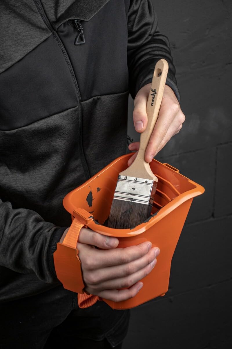MIVOS Seau À Peinture avec 5 Inserts - 1l Pot À Peinture - Poignée Réglable - Seau en Plastique - Seau De Chantier avec Rainures Spéciales - Orange - Plastique Robust - Made in EU