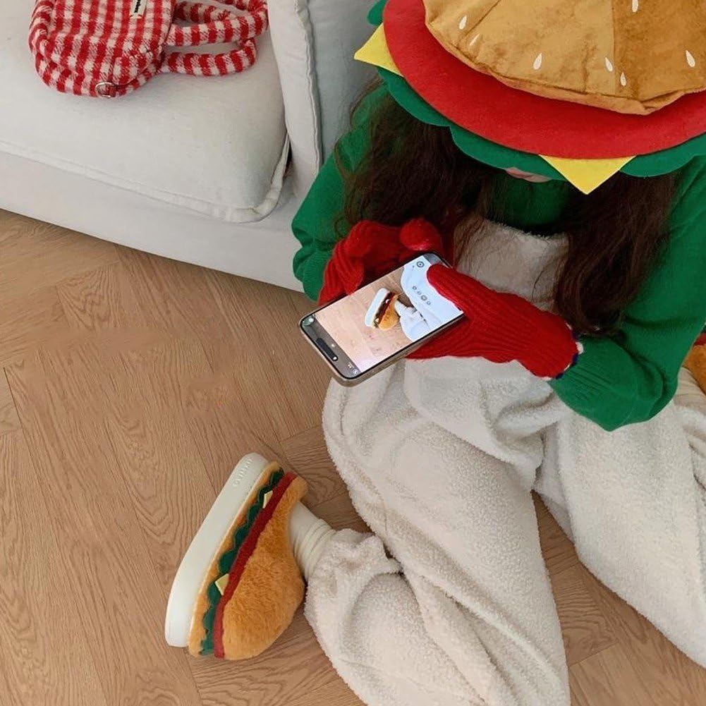 Süße Burger Plüsch Hausschuhe Für Damen Und Herren - Warme Flauschige Pantoffeln Winter