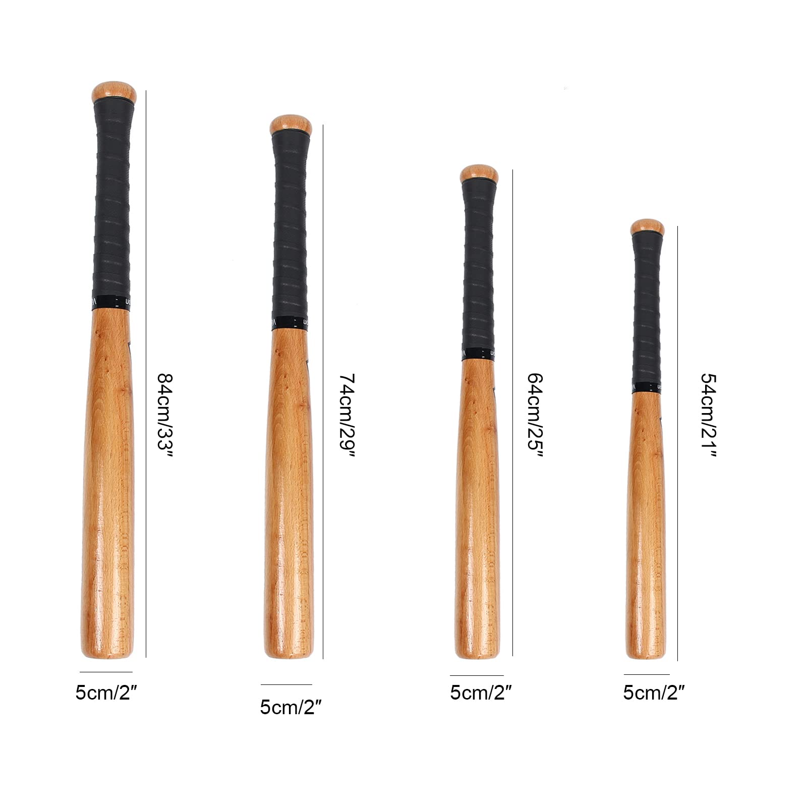 Batte de Baseball en Bois avec Bande Antidépante Batte de Sport Baseball en Chêne Bois pour Sport Joueurs de Baseball - 54cm/64cm/74cm/84cm
