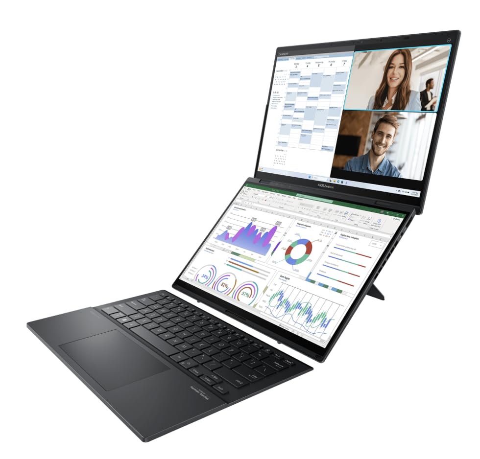 Image of ASUS Zenbook Duo AI Powered 2-in-1 Laptop 14.0 inch Touchscreen OLED WUXGA Display (Intel Ultra 9-285H, 32GB LPDDR5X, 2TB SSD, Backlit KB, 2 Thunderbolt 4, WiFi 7, Win 11 Home) w /DKZ USB Port Expander