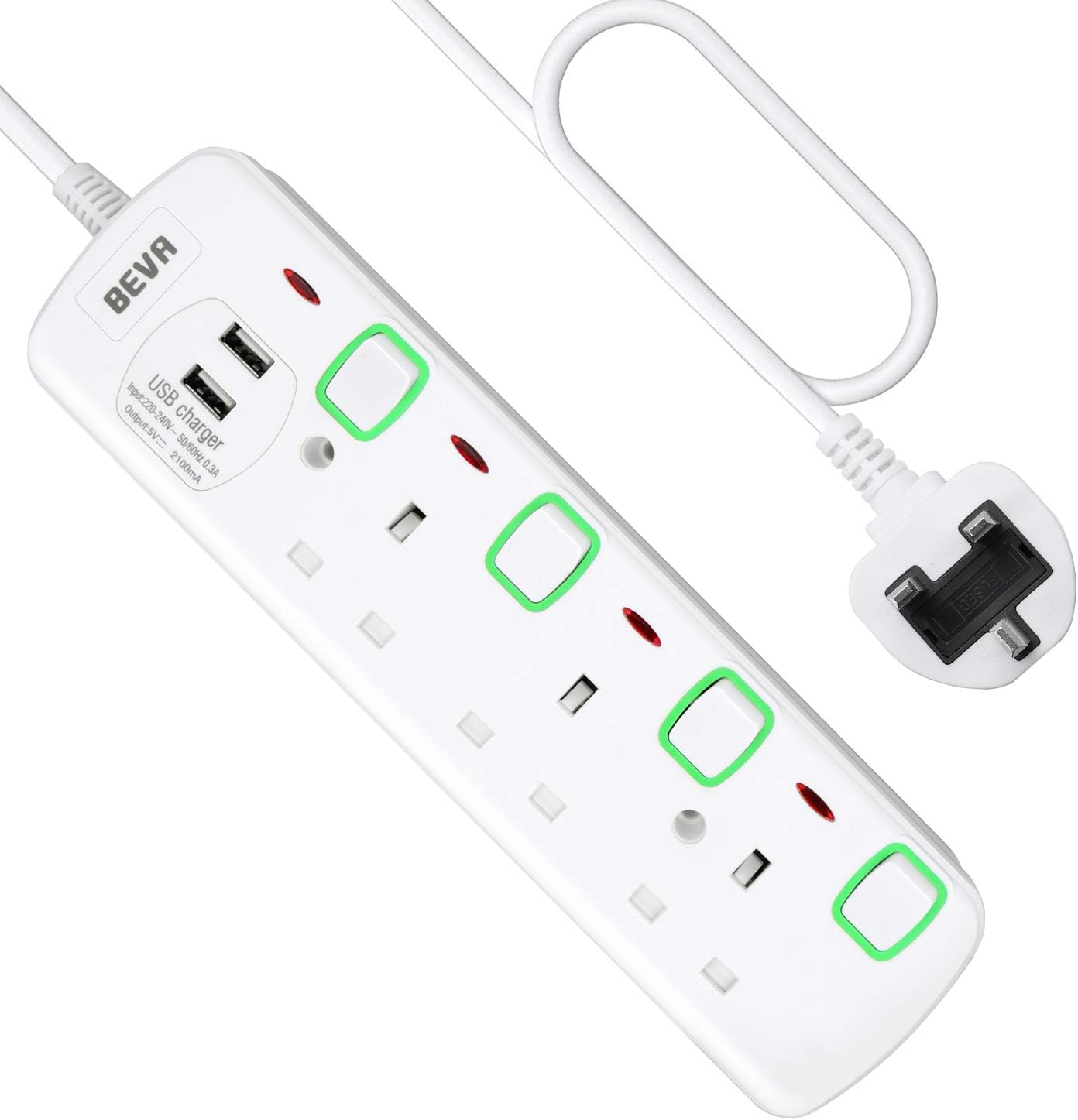 Extension Lead 3M with USB Slots, 3 Way Power Extension with 2 USB