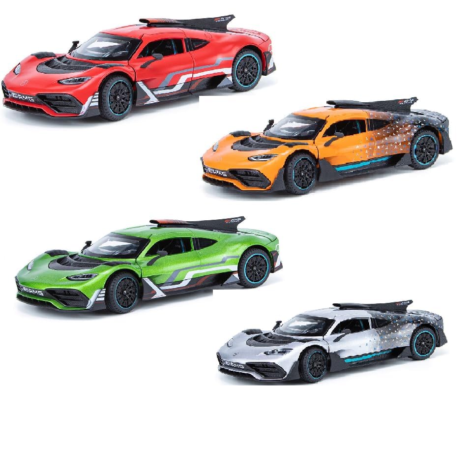 Image of 1:24 Scale Big Mercedes Benz AMG ONE Metal Diecast Car for Kids with Openable Doors, Sound, Light Effects, Pullback Function, Grey