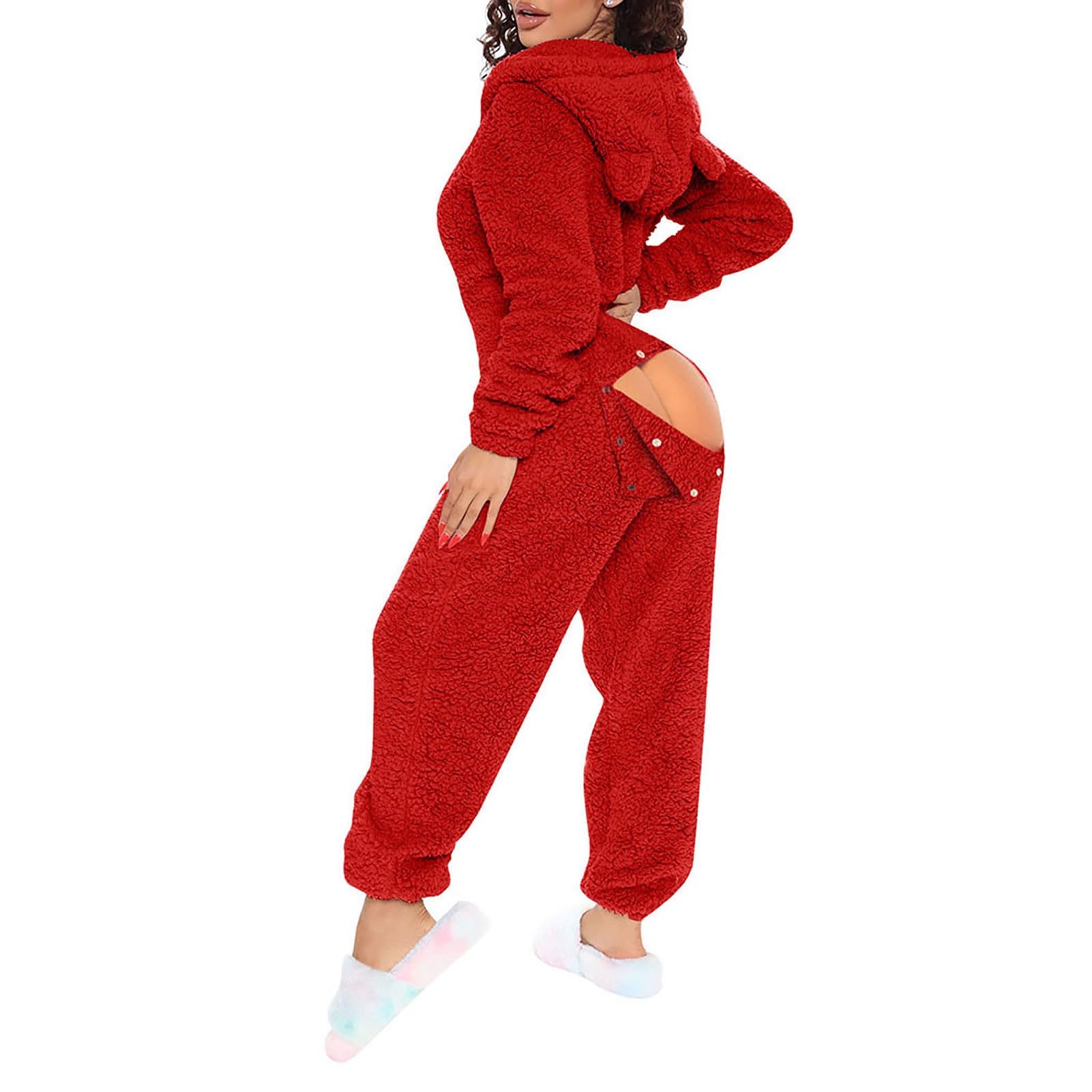 Pigiama Donna Aperto Dietro Pigiami Pile Donna Pigiama Sexy Hot Pajamas Da Casa Tuta Da Pigiama Comodo Pigiama Con Cappuccio Pigiama Intero Con Cappuccio Leggero Pigiama Invernale Taglie Forti