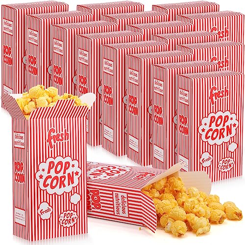 Image of Ireer 200 Pcs 1oz Popcorn Boxes Popcorn Containers Bulk Red and White Striped Paper Boxes for Puffed Rice Machine Movie Night Party Theater Carnival Circus Party Supply
