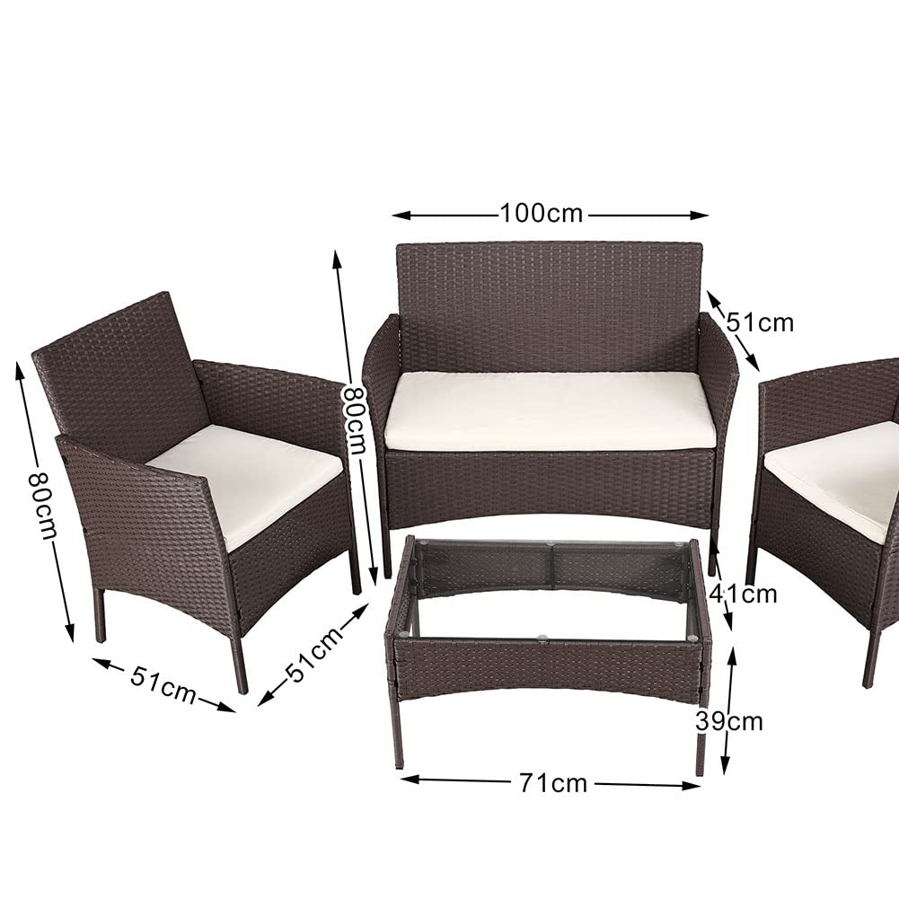 BAKAJI Set Salotto Completo di Divano 2 Poltrone e Tavolino in Vetro e Rattan Struttura in Acciaio Zincato con Cuscini Sfoderabili Arredo Giardino Terrazzo Design Moderno Colore Marrone