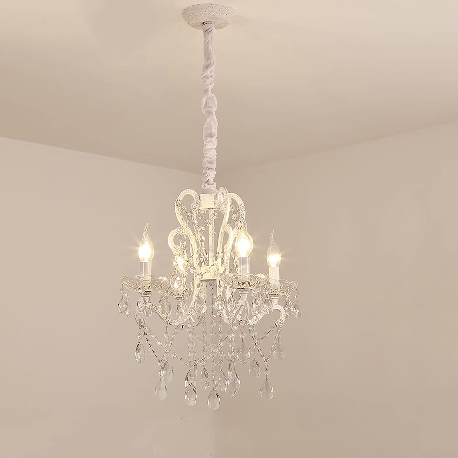 KXEcoLife E14 American Crystal Chandelier,For Duplex Dining Bedroom,European Luxury Atmosphere Living Room Lamp,Creative Light Chandelier-Retro white 44 * 46cm