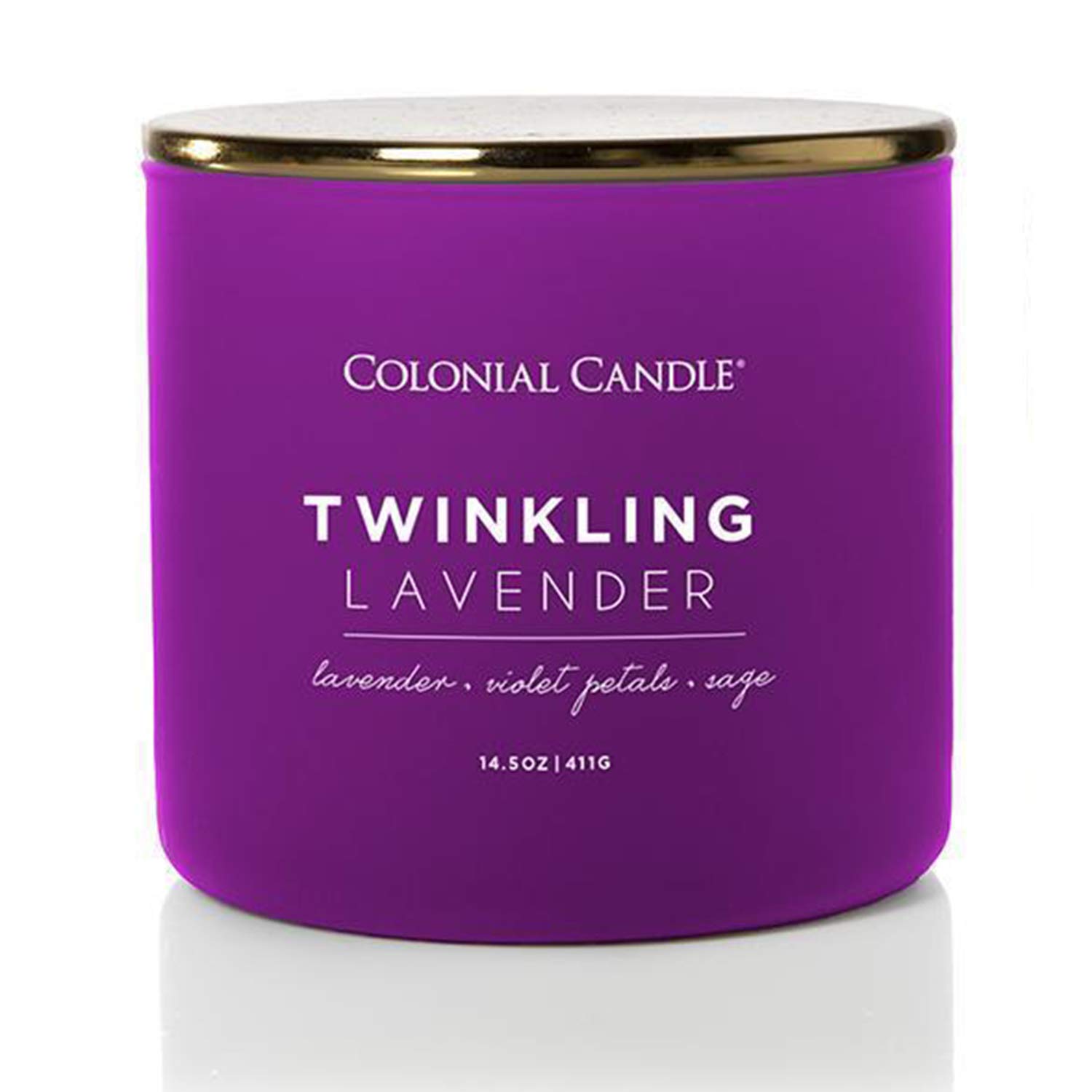 Colonial Candle Pop of Color Twinkling Lavender 14.5 Oz Scented Matt Glass Jar Candle, Three Premium Cotton Wicks