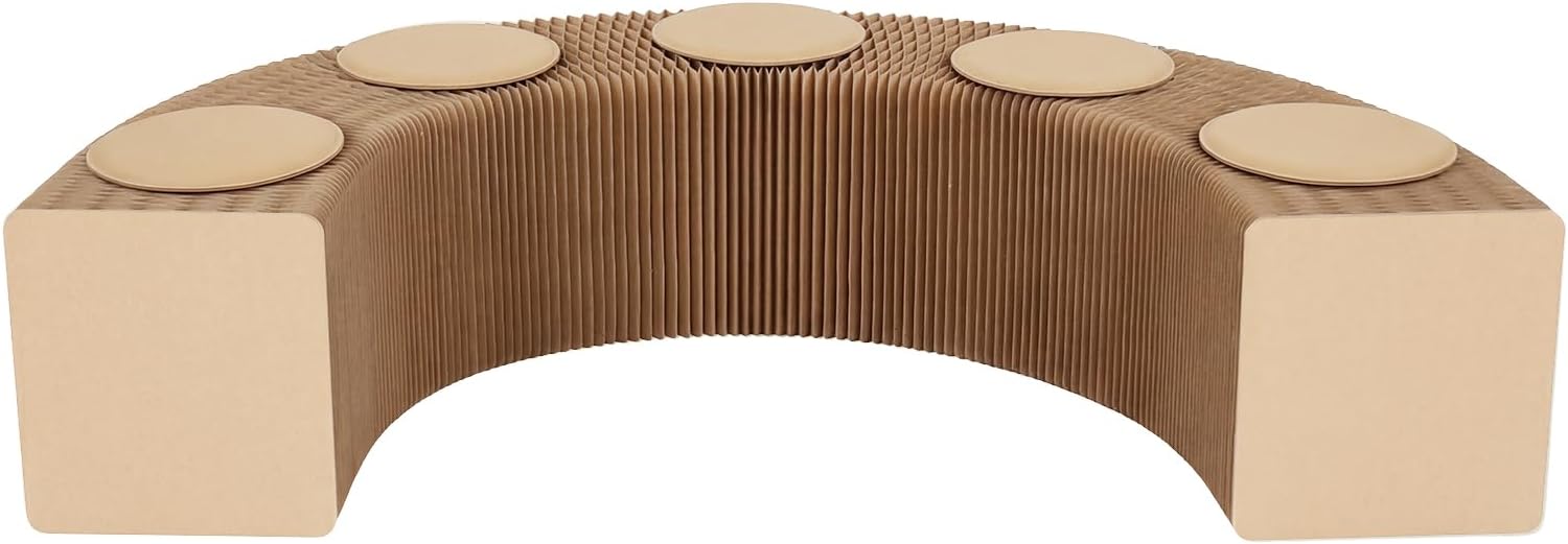 Folding Paper Stool High-Fiber Kraft Paper Folding Sofa Chair with Cushion 220lbs Capacity, 98.4In Length, Brown Foldable Paper Bench Furniture for Exhibition Hall, Shopping Mall, Office