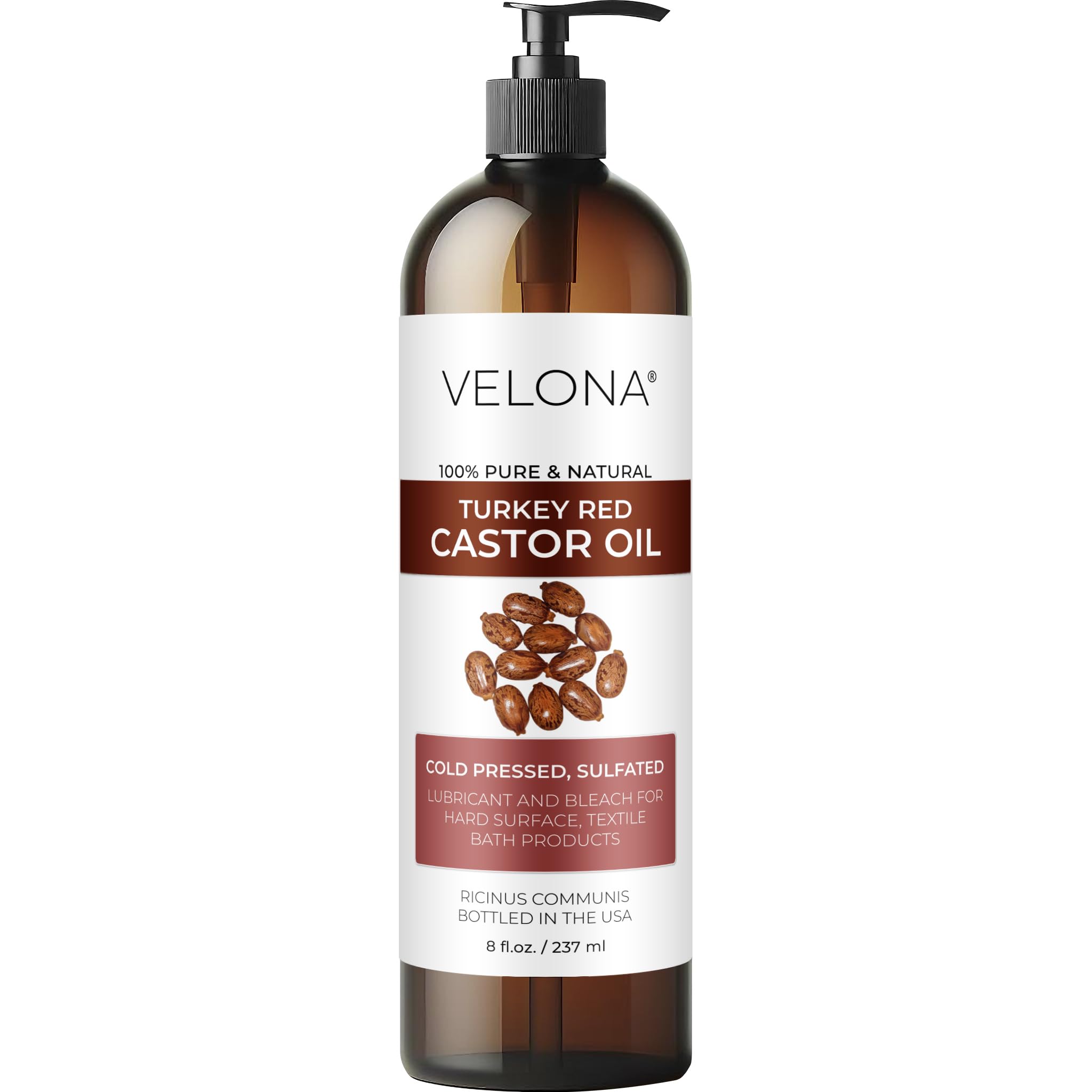 velona Castor Oil Turkey Red 8 fl oz | 100% Pure and Natural Carrier Oil | Cold Pressed | Hair, Body and Skin Care | Use Today - Enjoy Results