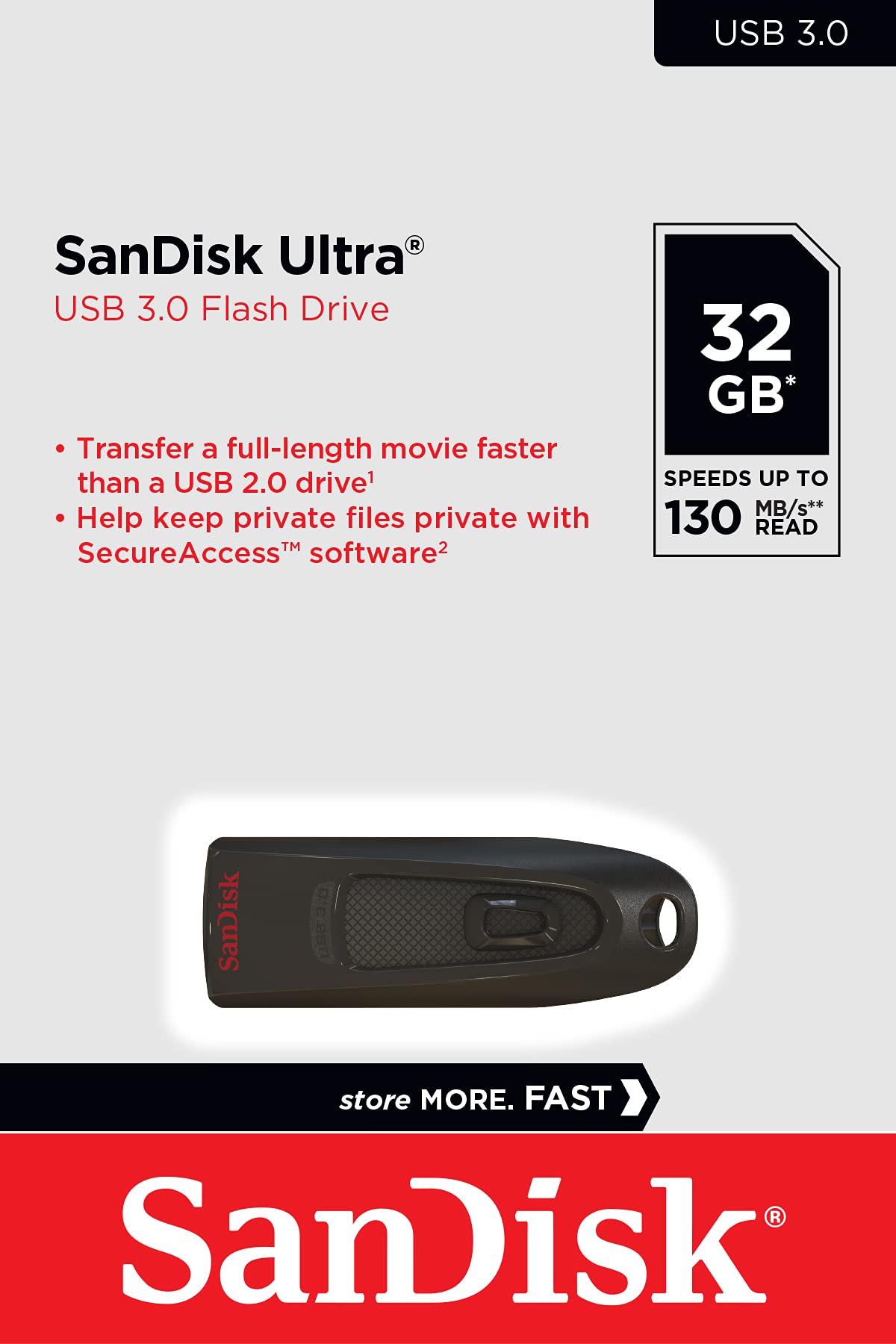 SanDisk 32GB Ultra 130MB/s USB 3.0 Flash Drive SDCZ48-032G Bundle with (1) GoRAM Black Lanyard (32GB, 10 Pack)