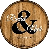 OSG Wedding Guestbook Est and Whiskey Barrel Wall Art Gift Man Cave Wood Brown Large Round Wall Decor