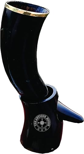 Miniatura 7 de Taza de la taza del cuerno del vikingo negro natural del 100% natural con el soporte para la cerveza del vino Mead