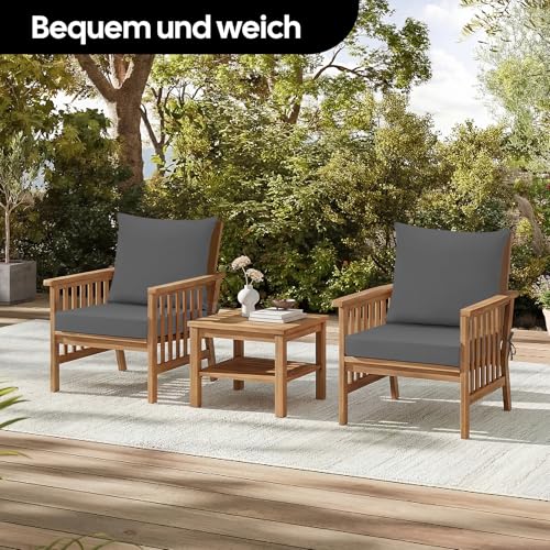 PRIMEPATIO Sitzkissen Outdoor mit Rückenlehne, Wasserdicht Gartenmöbel Sitzpolster mit Hochdichte Schwammfüllung, Stuhlkissen mit Abnehmbarer Bezug für Balkon, Terrasse, Gartenstuhl, 40x40x7cm, Grau