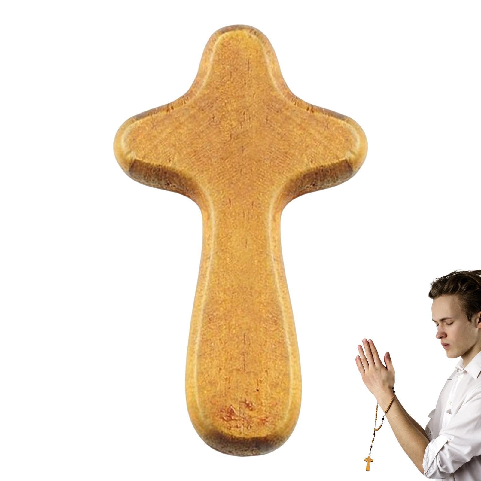 Monozoz Croce In Legno Di Pino Da Mano - Piccola Croce Da Preghiera Portatile 6x3.4 Cm - Regalo Di Cresima, Battesimo, Comunione