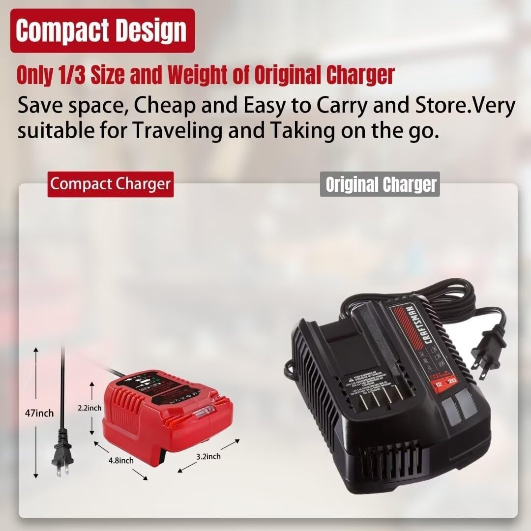 for Craftsman 20V Battery Charger, Compact Charger Replacement for Craftsman Charger 2OV (Only Charge for 20V)