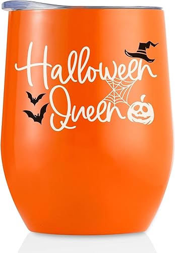 Onebttl Regalos de Halloween para mujeres, adultos, anfitrionas, vaso de vino de 12 onzas para amantes de las fiestas, suministros - Reina de