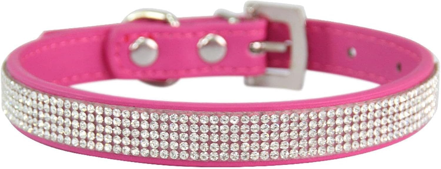 Collier pour chien strass chic en métal réglable rose fuchsia pour chiot