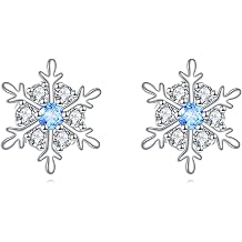 YFN Snowflake Stud Earrings S925 Sterling Silver Cubic Zirconia Flower Earring Winter Snowflake Snow Jewelry Gifts for Women