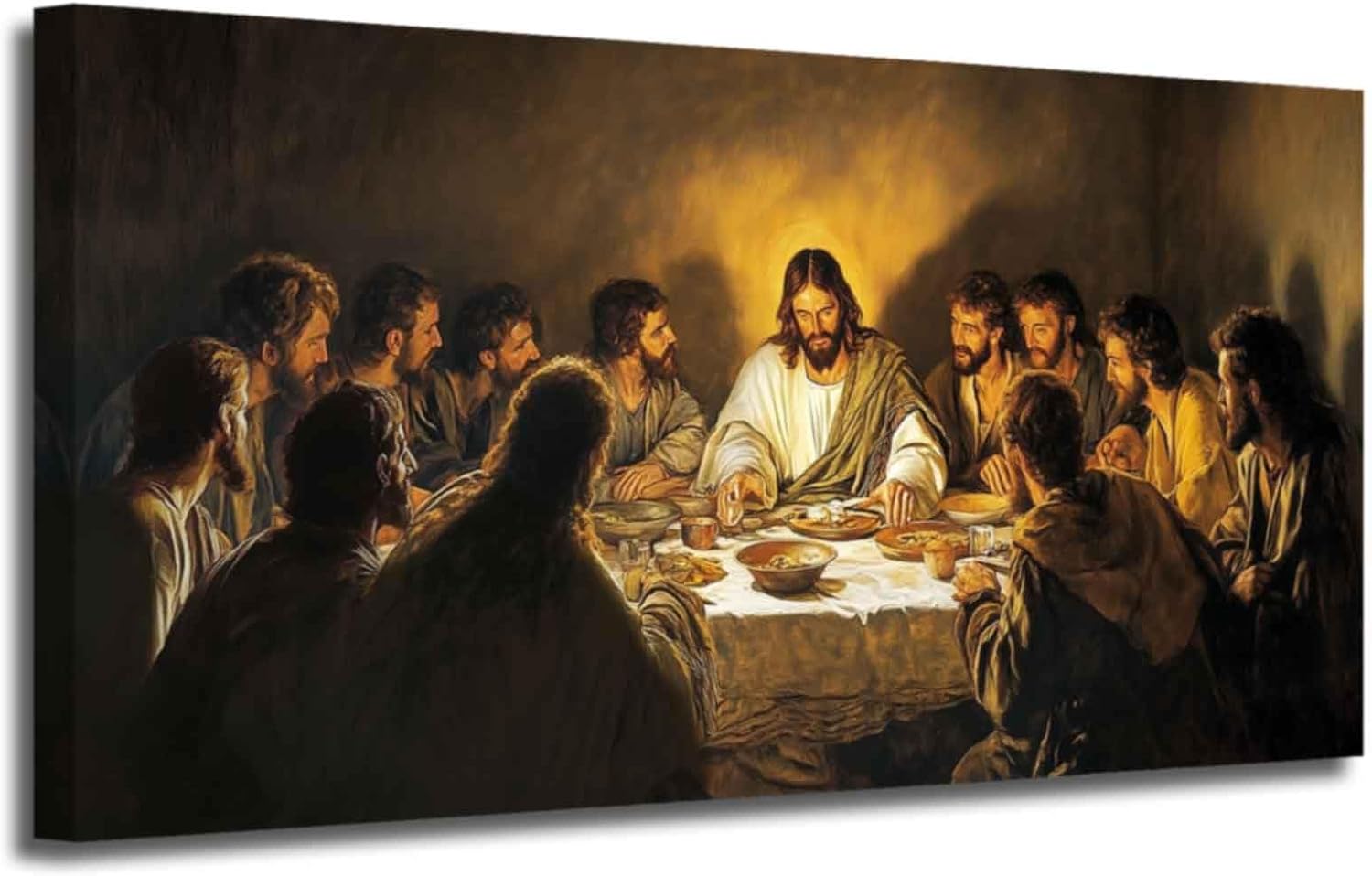 XLMDYYSW The Last Supper Wall Art Christian Wall Decor Jesus Pictures Bible Story Canvas Prints Religious Paintings for Dining Room Living Room Home Framed (Brown, 12L x 24W)