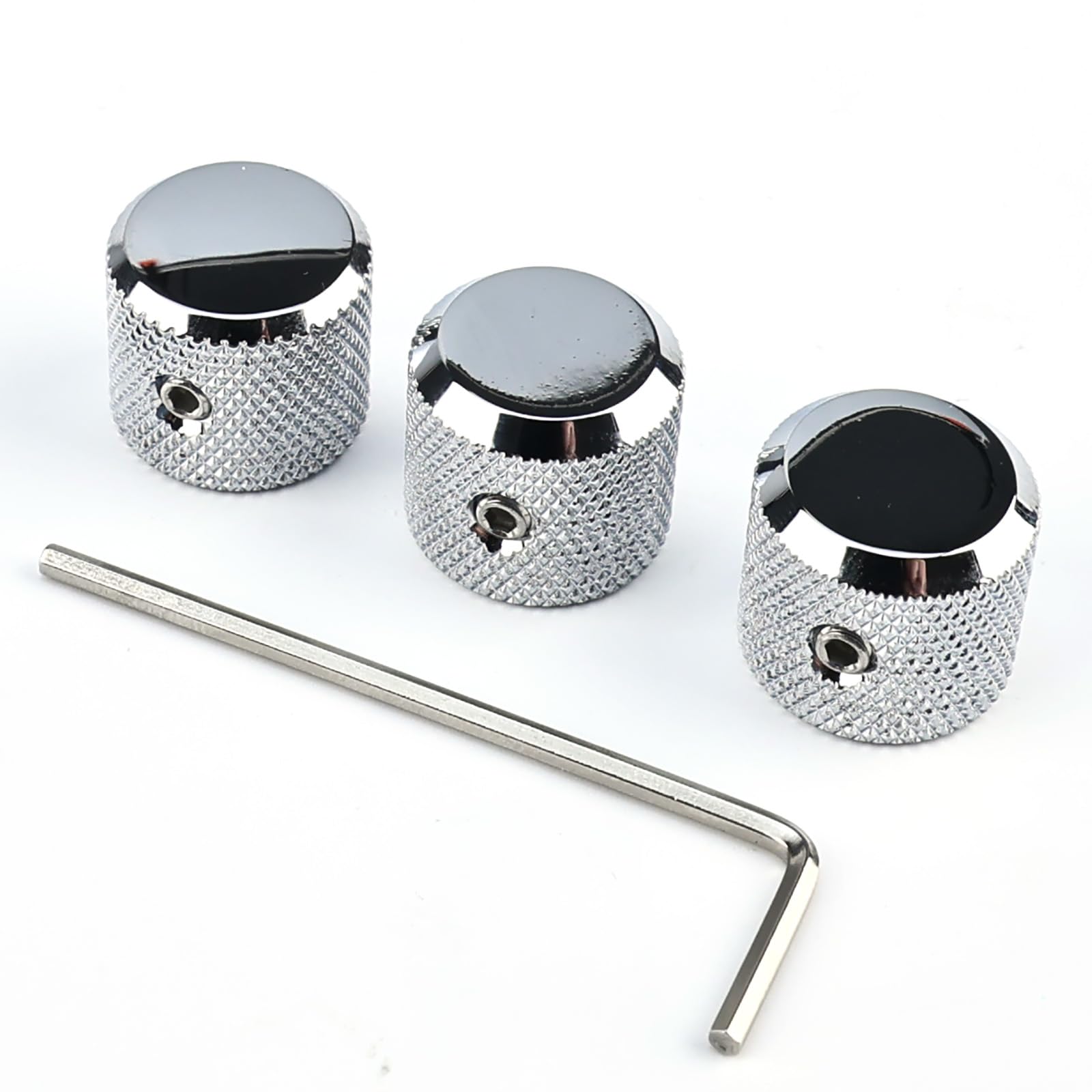 3Pcs Aluminum Alloy Electric Bass Guitar Knobs Speed Control 6.1mm（15/64"） Potentiometer Shaft Dome Metal Volume Tone Knobs for Electric Bass Guitar Replacement Parts (Chrome)