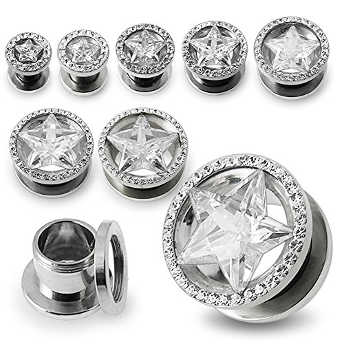 Multi Crystal Stone Around Star Cz Stone 316L Surgical Steel Flesh Tunnel Gauge Ear Piercing Body Jewelry2