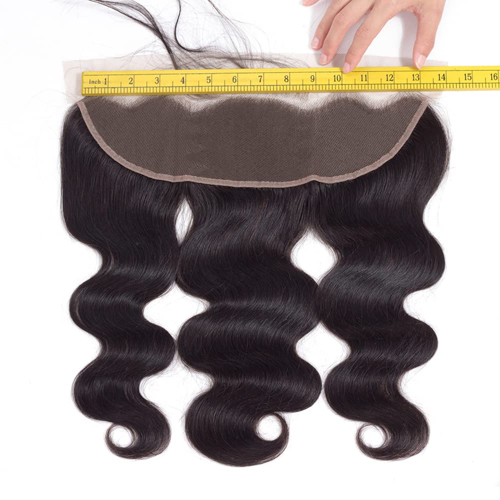 Brazilian Virgin Body Wave Human Hair 13X4 Lace Frontal 16Inch 100% Unprocessed Virgin Body Wave human hair Transparent Ear to Ear Lace Front Natural Black Color - Image 4