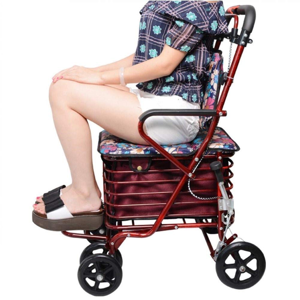 Andador, carrito de compras plegable, andadores de cuatro ruedas Andadores Carro liviano ajustable en altura con asiento acolchado y canasta de transporte Todo está bien (A)