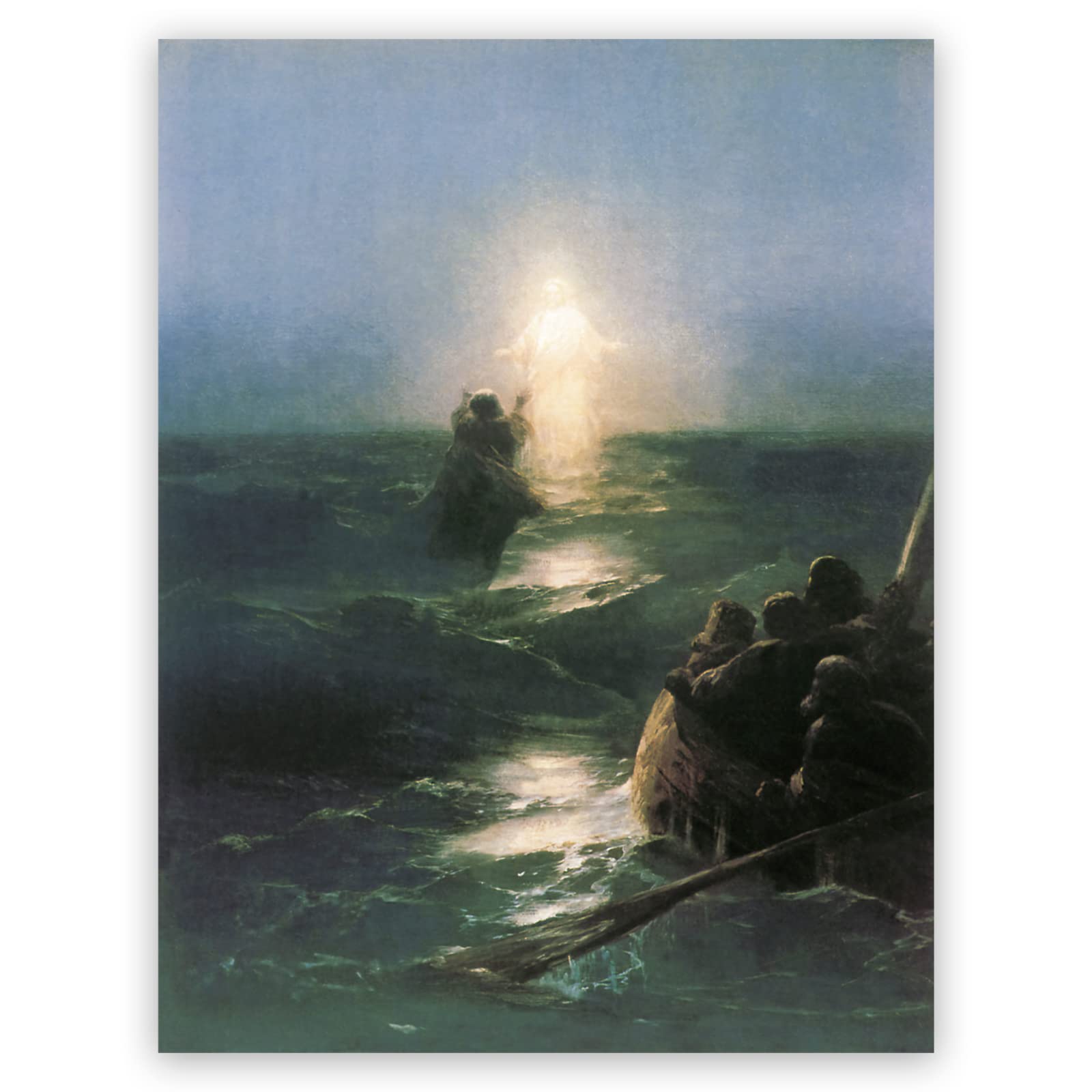 KWAY Ivan Aivazovsky Prints - Jesus Walks on Water Picture - Give Me Your Hand Painting - God Jesus Poster Religious Wall Decor for Church Office Bedroom Unframed (12x16in/30x40cm)