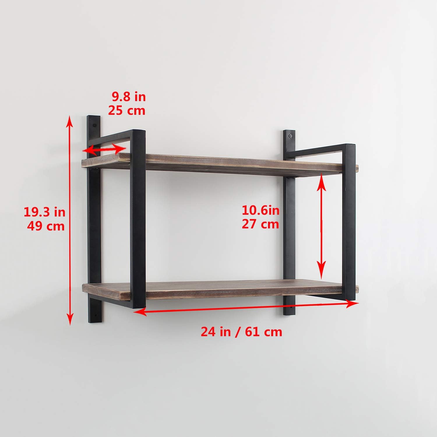 Greatest Product MBQQ Industrial Floating Shelves Wall Mounted,24in Rustic Metal and Wood Book Shelves,Hanging Wall Shelves for Bedrooms,Office,2 Tier Bookshelf,Wall Shelf Unit,Natural Color