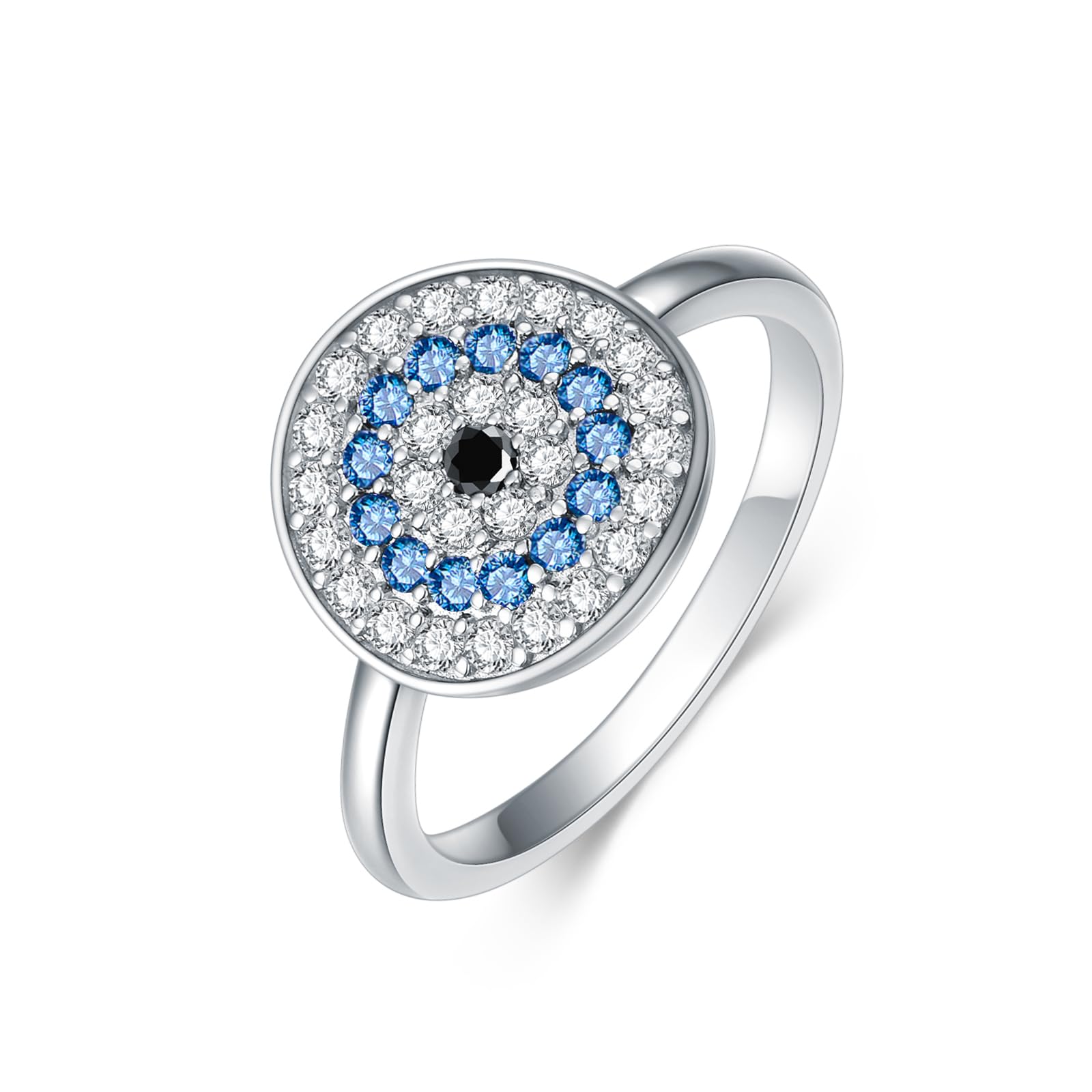 PEIMKO Evil Eye Ring Sterling Silver Turkish Evil Eye Round Ring Blue Eye Ring Good Luck Evil Eye Ring Dainty Protection Jewelry for Women