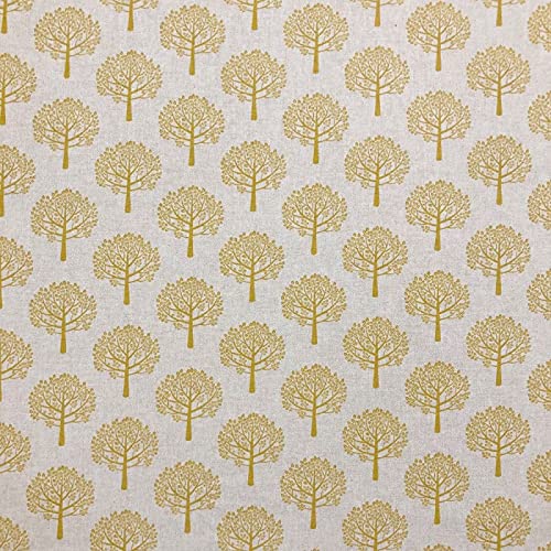 Cotton Rich Linen Look Fabric Mulberry Trees Upholstery - per metre (Ochre)