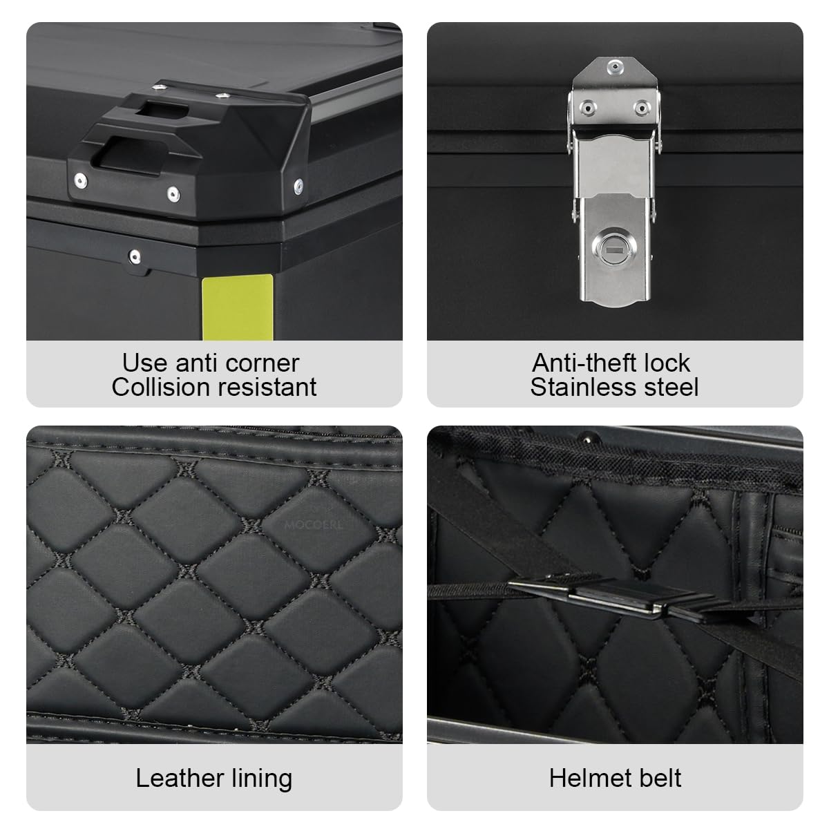 MOCOERL Maleta Moto Topcase Negra 60L Plástico ABS Impermeable Portaequipajes Caja Moto Soporte Universal 2 Cascos