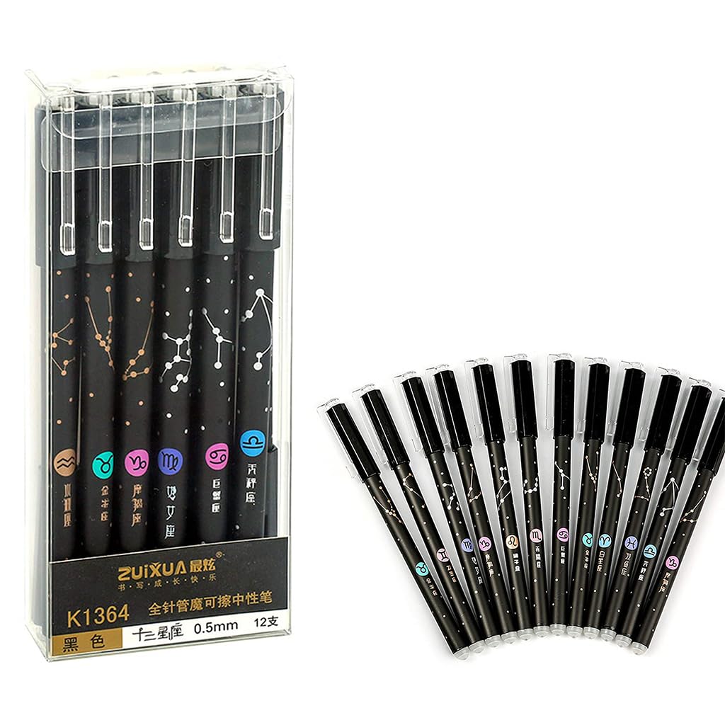 Zibuyu® 12 Pack Erasable Gel Pens 0.5mm Fine Point Black Ink Constellation Design, Friction-Erasable Ink Pens for Smooth Writing, Ideal for School, Office, Journaling & Creative Gifts Stationery Items-picture-33