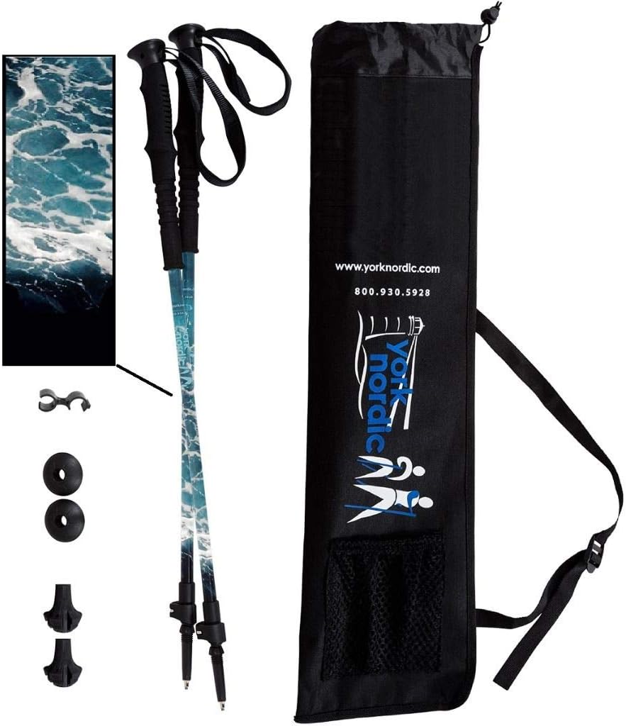 'York Nordic Hiking & Walking Poles - Cushion Foam Grips w/Nordic Strap - Lightweight, Adjustable, and Great for Balance -2 Pieces w/Flip Locks, and Travel Bag - Heights 5'4''-6'2'''